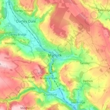 Mappa topografica Matlock, altitudine, rilievo