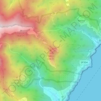Mappa topografica Monte Falerio, altitudine, rilievo