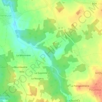 Mappa topografica Les Houillères, altitudine, rilievo