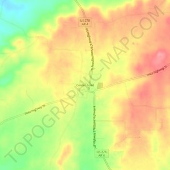 Mappa topografica Center Point, altitudine, rilievo