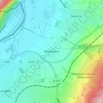 Mappa topografica Allersheim, altitudine, rilievo