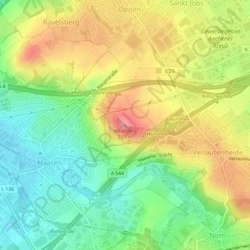 Mappa topografica Haarberg, altitudine, rilievo