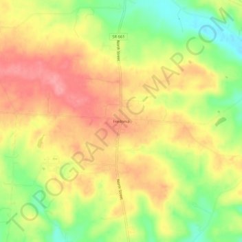 Mappa topografica Fredonia, altitudine, rilievo