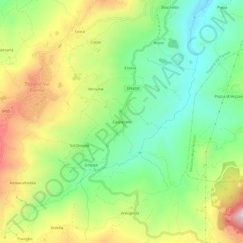 Mappa topografica Carpaneto, altitudine, rilievo