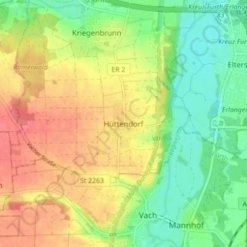 Mappa topografica Hüttendorf, altitudine, rilievo