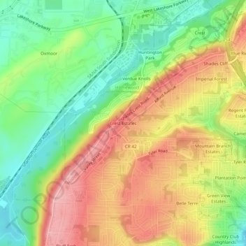 Mappa topografica Crest Estates, altitudine, rilievo