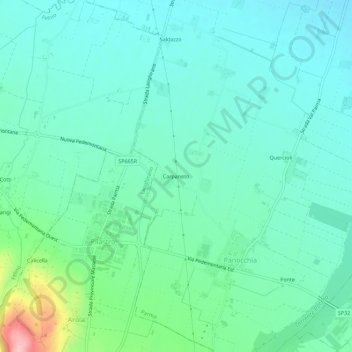 Mappa topografica Carpaneto, altitudine, rilievo