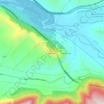 Mappa topografica Castelluccio Cosentino, altitudine, rilievo