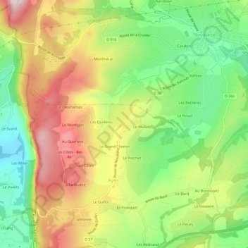 Mappa topografica Le Bottet, altitudine, rilievo