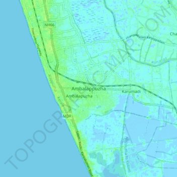 Mappa topografica Ambalappuzha, altitudine, rilievo