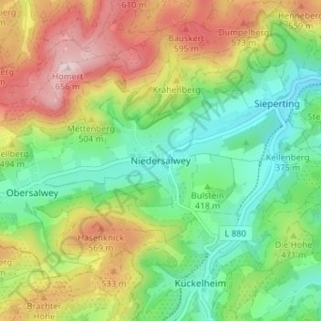 Mappa topografica Niedersalwey, altitudine, rilievo
