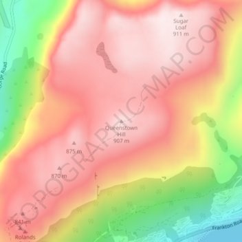 Mappa topografica Queenstown Hill, altitudine, rilievo