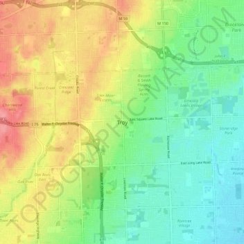 Mappa topografica Troy, altitudine, rilievo