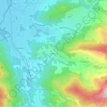 Mappa topografica Contrexard, altitudine, rilievo