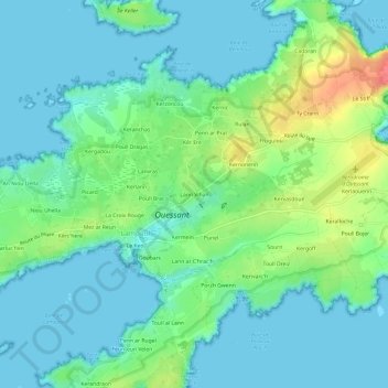 Mappa topografica Lann Vihan, altitudine, rilievo