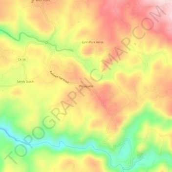 Mappa topografica Wilseyville, altitudine, rilievo