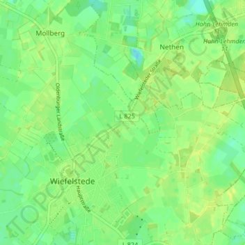 Mappa topografica Kortebrügge, altitudine, rilievo