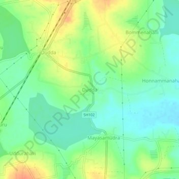 Mappa topografica Dudda, altitudine, rilievo