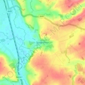 Mappa topografica Stoke Prior, altitudine, rilievo