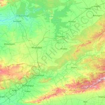 Mappa topografica East Nimār, altitudine, rilievo