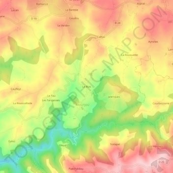 Mappa topografica Le Mas, altitudine, rilievo