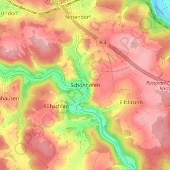 Mappa topografica Schönhofen, altitudine, rilievo