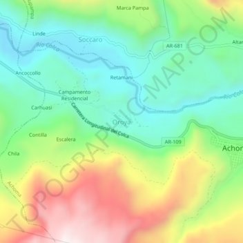 Mappa topografica Oroya, altitudine, rilievo
