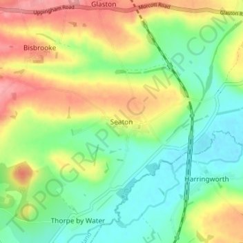 Mappa topografica Seaton, altitudine, rilievo