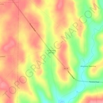 Mappa topografica Tyrrel Farm Corners, altitudine, rilievo