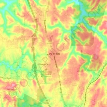 Mappa topografica Gardendale, altitudine, rilievo