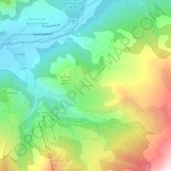Mappa topografica La Conche, altitudine, rilievo
