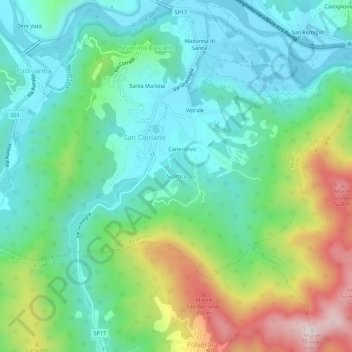 Mappa topografica Scortica, altitudine, rilievo