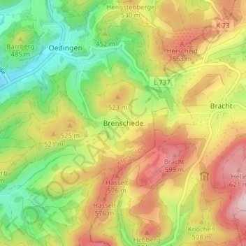 Mappa topografica Brenschede, altitudine, rilievo
