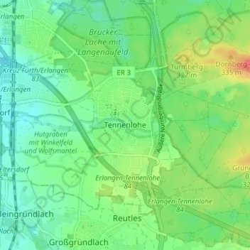 Mappa topografica Tennenlohe, altitudine, rilievo