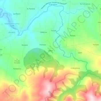Mappa topografica Gabín, altitudine, rilievo