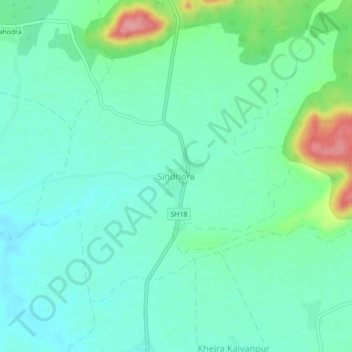 Mappa topografica Sindhora, altitudine, rilievo