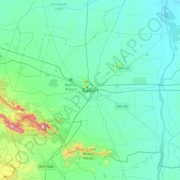 Mappa topografica Ballari, altitudine, rilievo