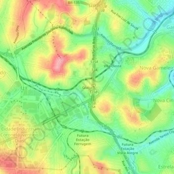 Mappa topografica Glalijá, altitudine, rilievo