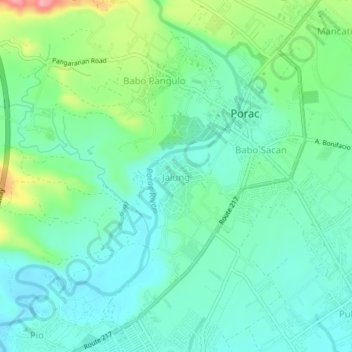 Mappa topografica Jalung, altitudine, rilievo