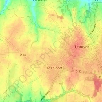 Mappa topografica Kerbriant, altitudine, rilievo