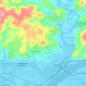 Mappa topografica Bel-Aire, altitudine, rilievo
