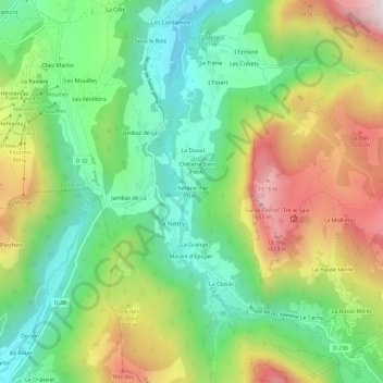 Mappa topografica Chêterie d'en Bas, altitudine, rilievo