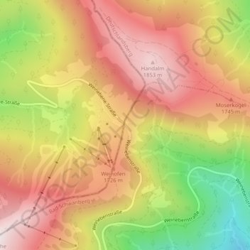 Mappa topografica Weinebene, altitudine, rilievo