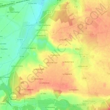 Mappa topografica L'Auberdière, altitudine, rilievo