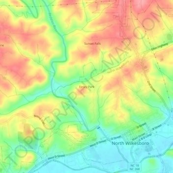Mappa topografica Finley Park, altitudine, rilievo