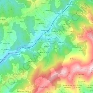 Mappa topografica Baeres, altitudine, rilievo