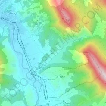 Mappa topografica Sallières, altitudine, rilievo