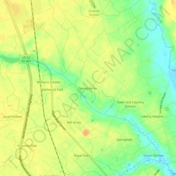Mappa topografica Spring Acres, altitudine, rilievo