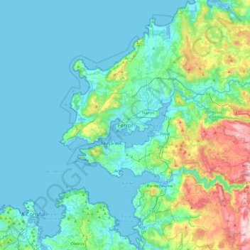Mappa topografica Ferrol, altitudine, rilievo
