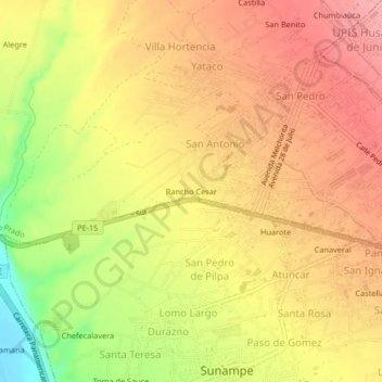 Mappa topografica Rancho Cesar, altitudine, rilievo
